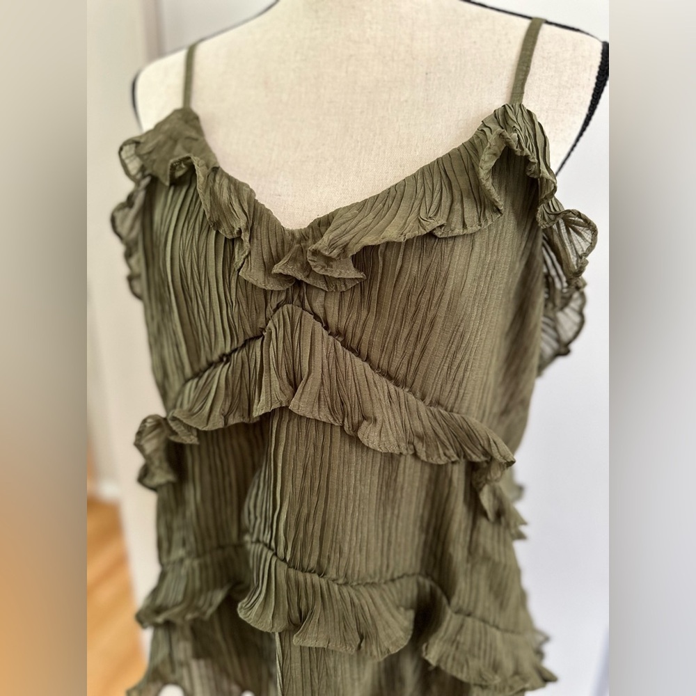 Sage The Label Anthropologie Womens Green Poets Ruffled Trim Tank Top - Picture 4 of 8
